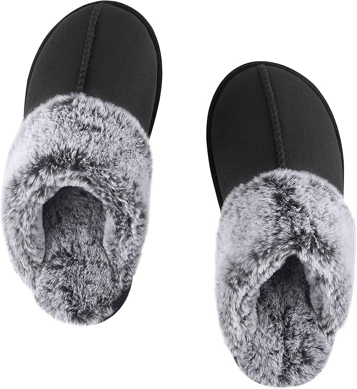 Women's Slippers Comfy Faux Fur Memory Foam Slip On House Slippers with Anti-Slip Rubber Sole, In... | Amazon (US)