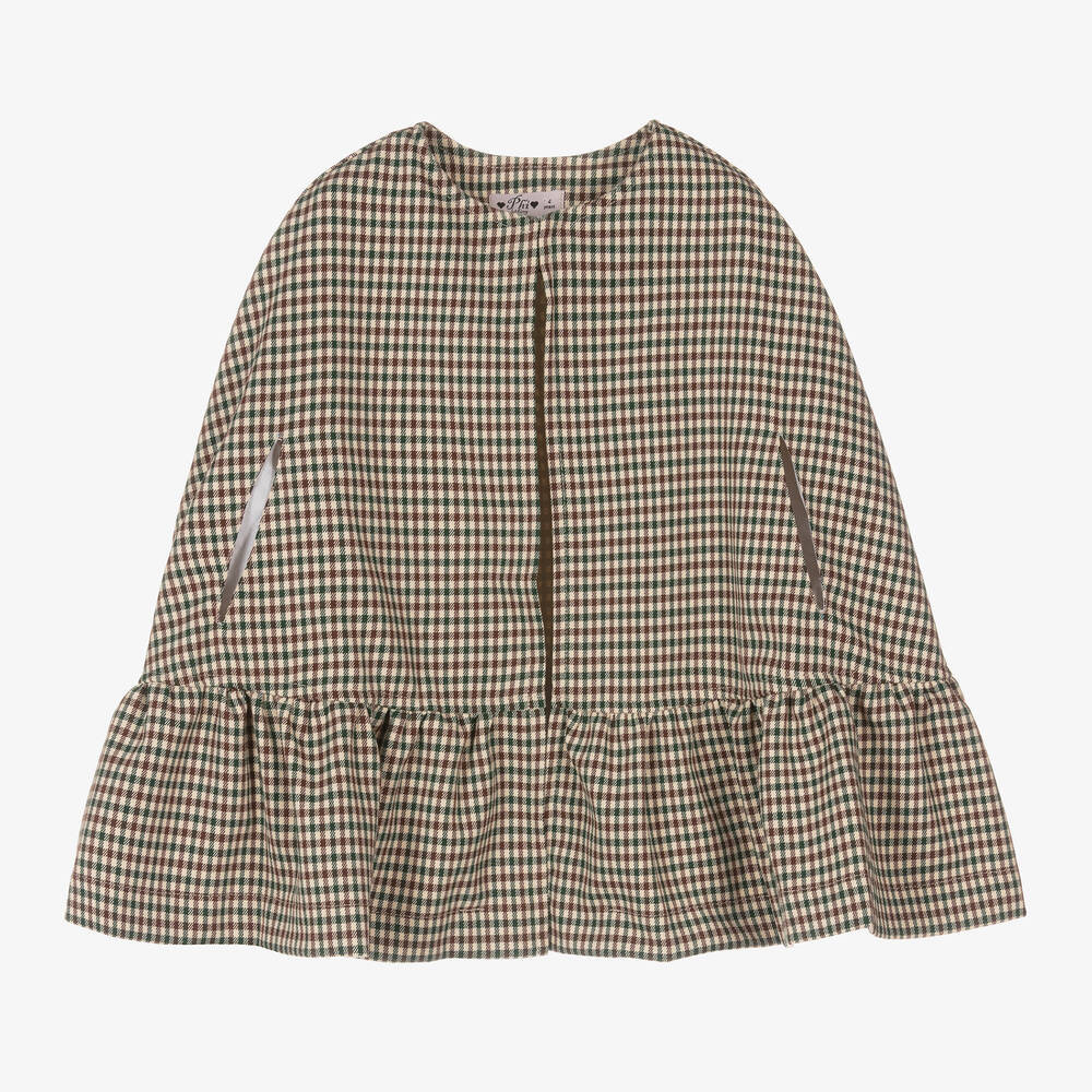 Girls Brown & Green Check Cape | Childrensalon