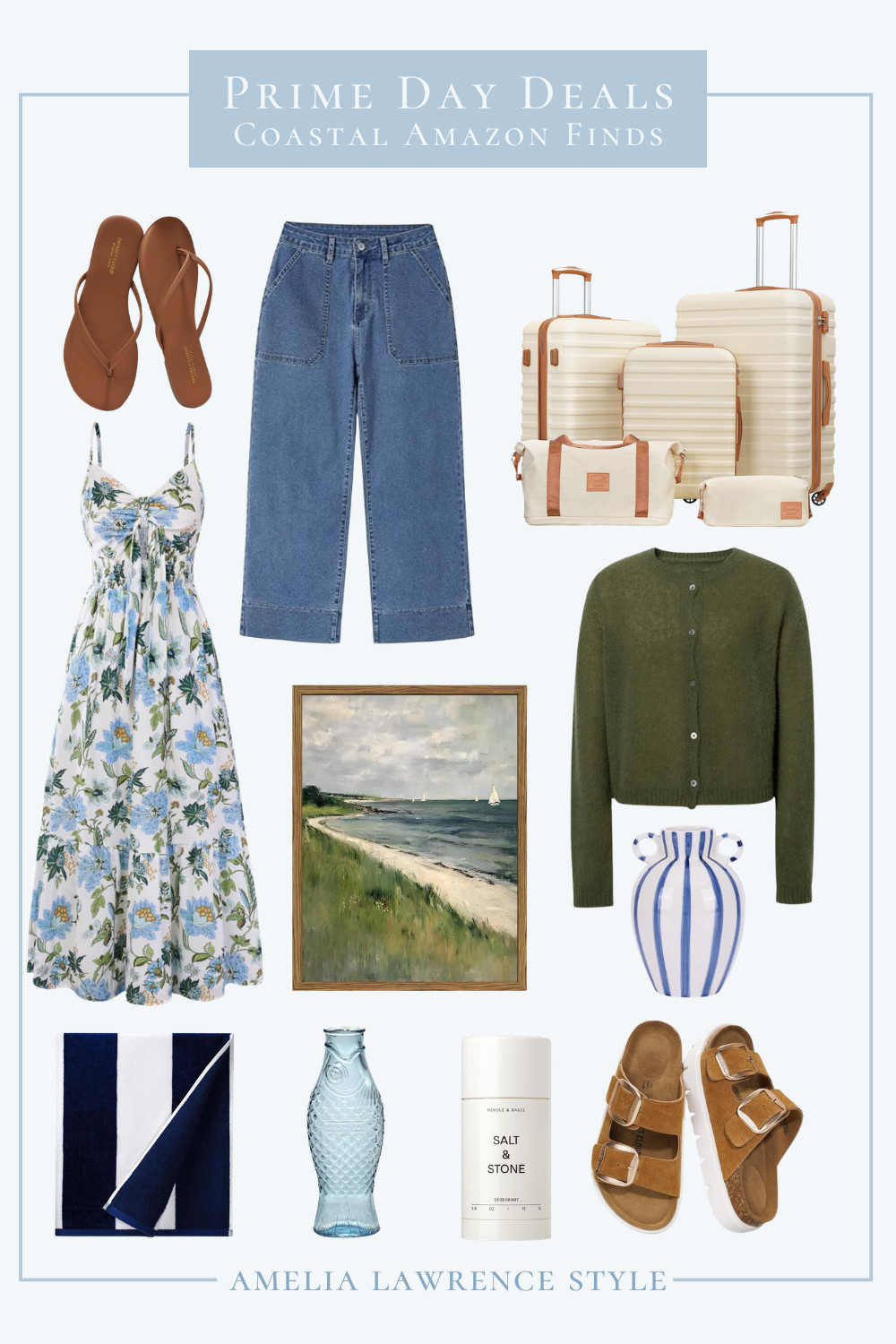 Prime Day coastal Amazon finds. Prime Day Deals. Flip flops, sandals, sundress, beach towel, striped towel, art, vase, striped case, salt and stone, suitcases, luggage, sweater, cardigan, summer finds, summer cardigans, capri pants, jeans, jean capri. 

 #LTKootd #LTKHome #LTKSaleAlert