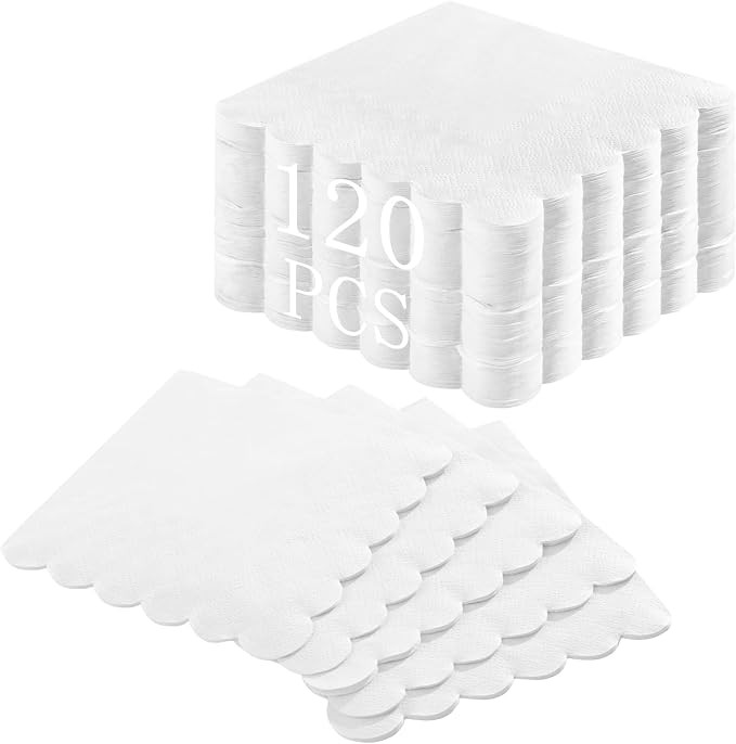 120 Pcs Cocktail Napkins Scalloped White Wedding Napkins Disposable Dessert Beverage Napkins for ... | Amazon (US)