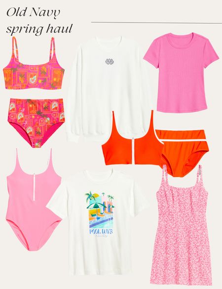 Old Navy Spring Haul! High waist swimsuits, oversized  graphic tee