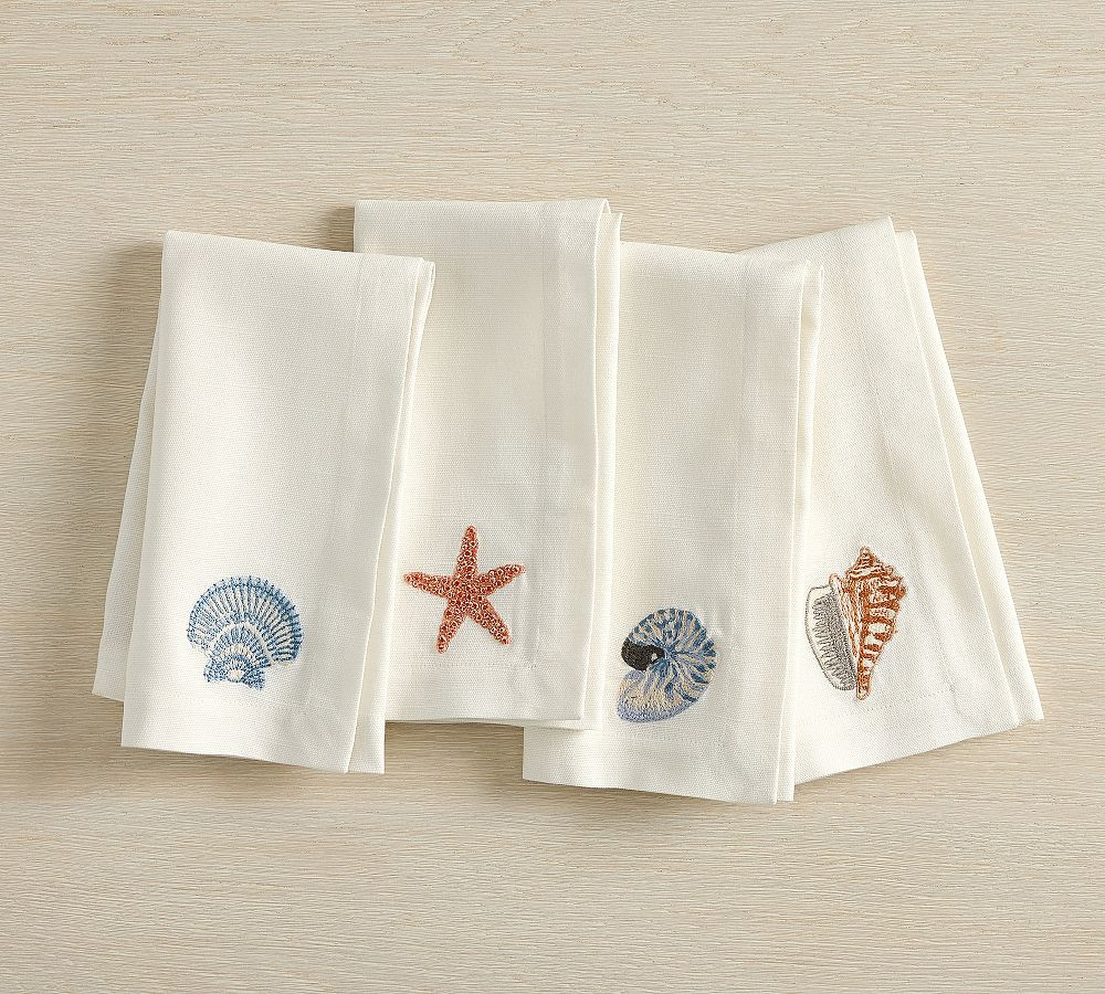 Enchanted Sea Embroidered Icon Cotton Napkins - Mixed Set of 4 | Pottery Barn (US)