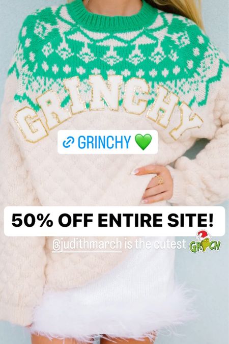 Grinchy 
Cute holiday sweaters 
Judith March 

#LTKGiftGuide #LTKHoliday #LTKCyberweek