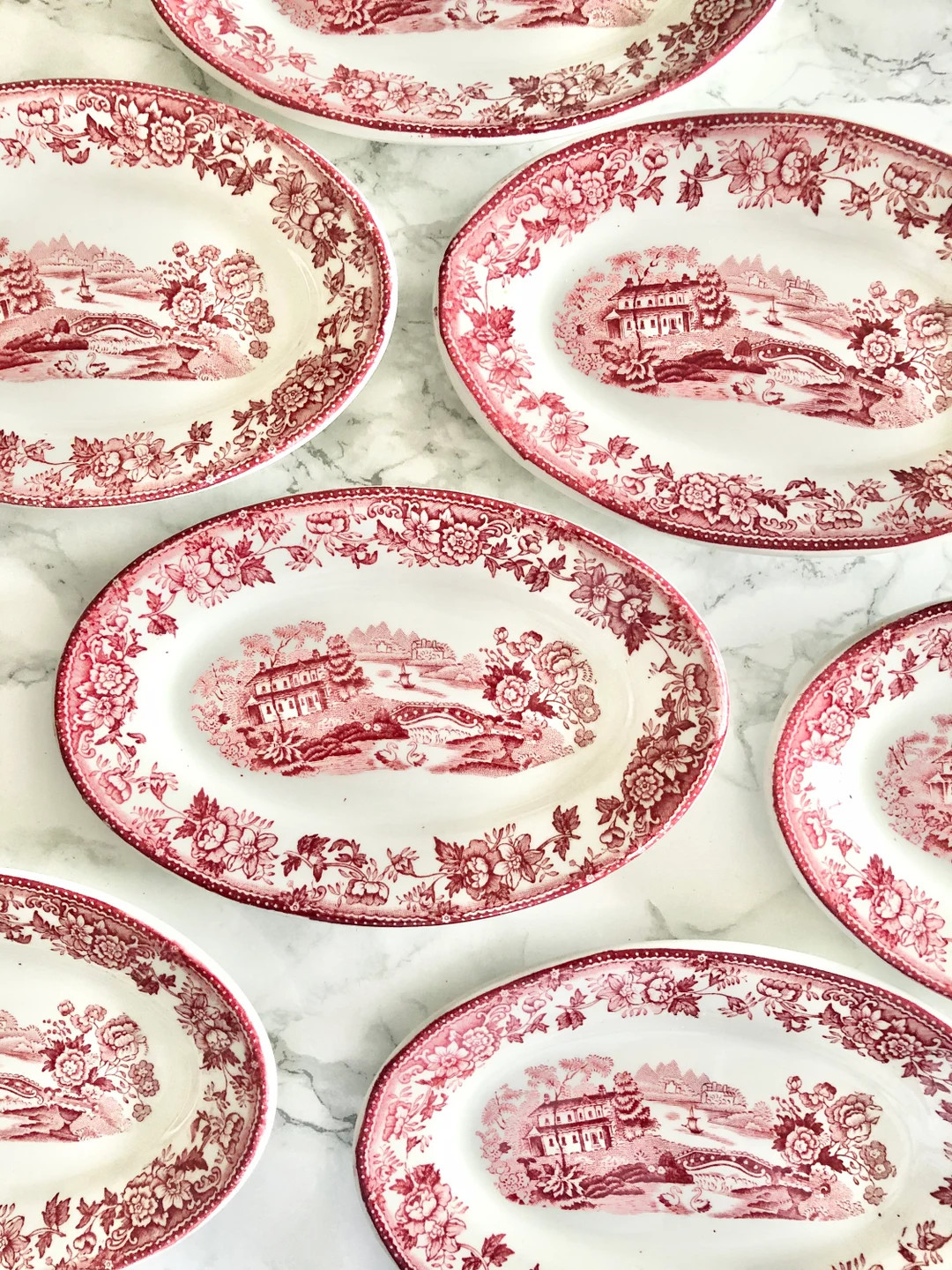 Maddock Oval Shaped Pickle Dish With a Red Transfer Ware Decor - Etsy | Etsy (US)