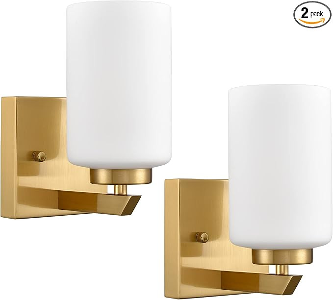 DAYCENT Modern Bathroom Wall Sconces Set of Two Gold Sconces Wall Lighting with Frosted Opal Glas... | Amazon (US)