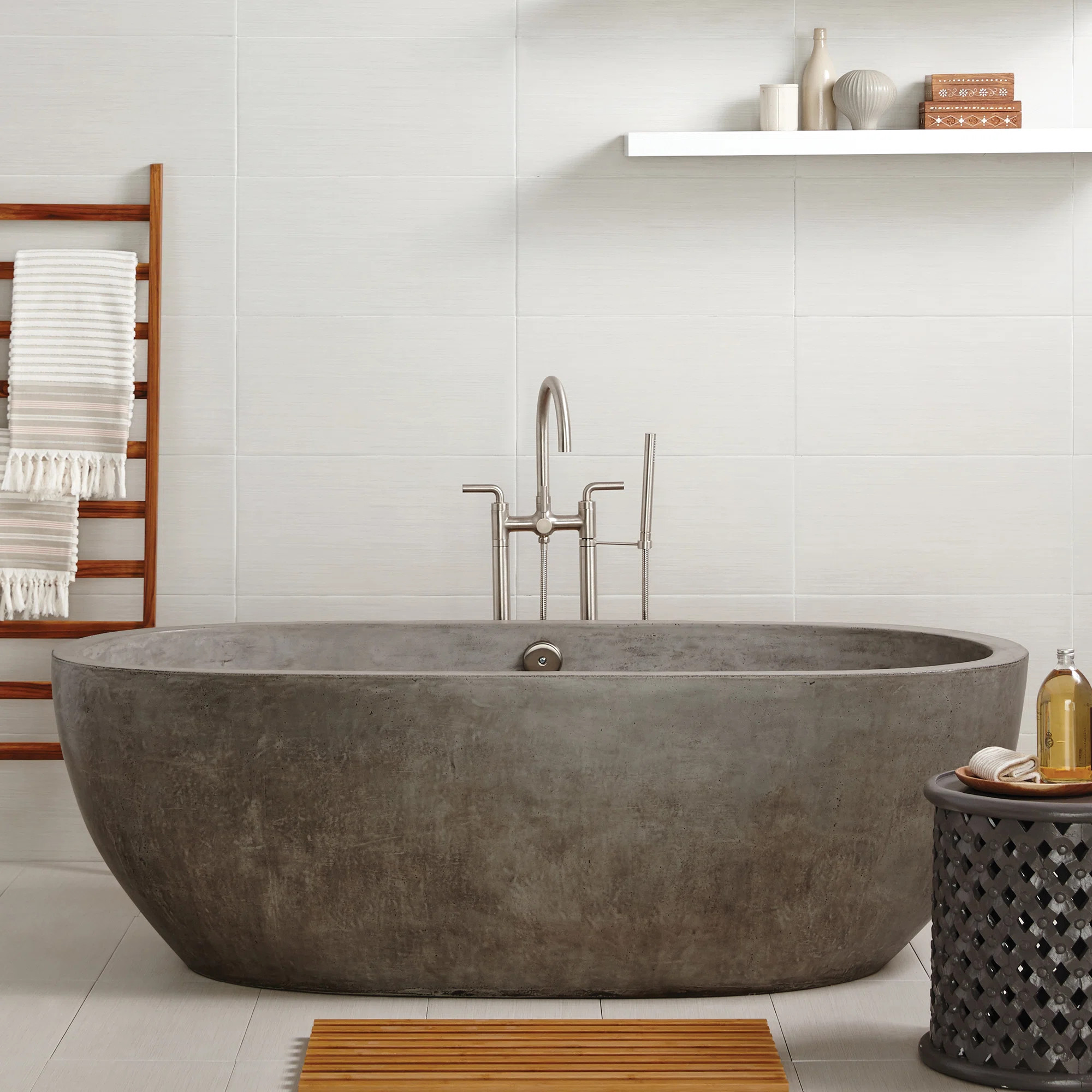 Avalon NativeStone Concrete Freestanding Oval Soaking Bathtub NST7236-A | Wayfair North America