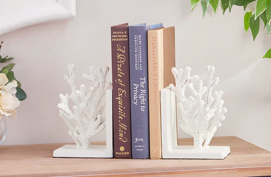 Distressed Metal Coral Bookends | Decor Steals