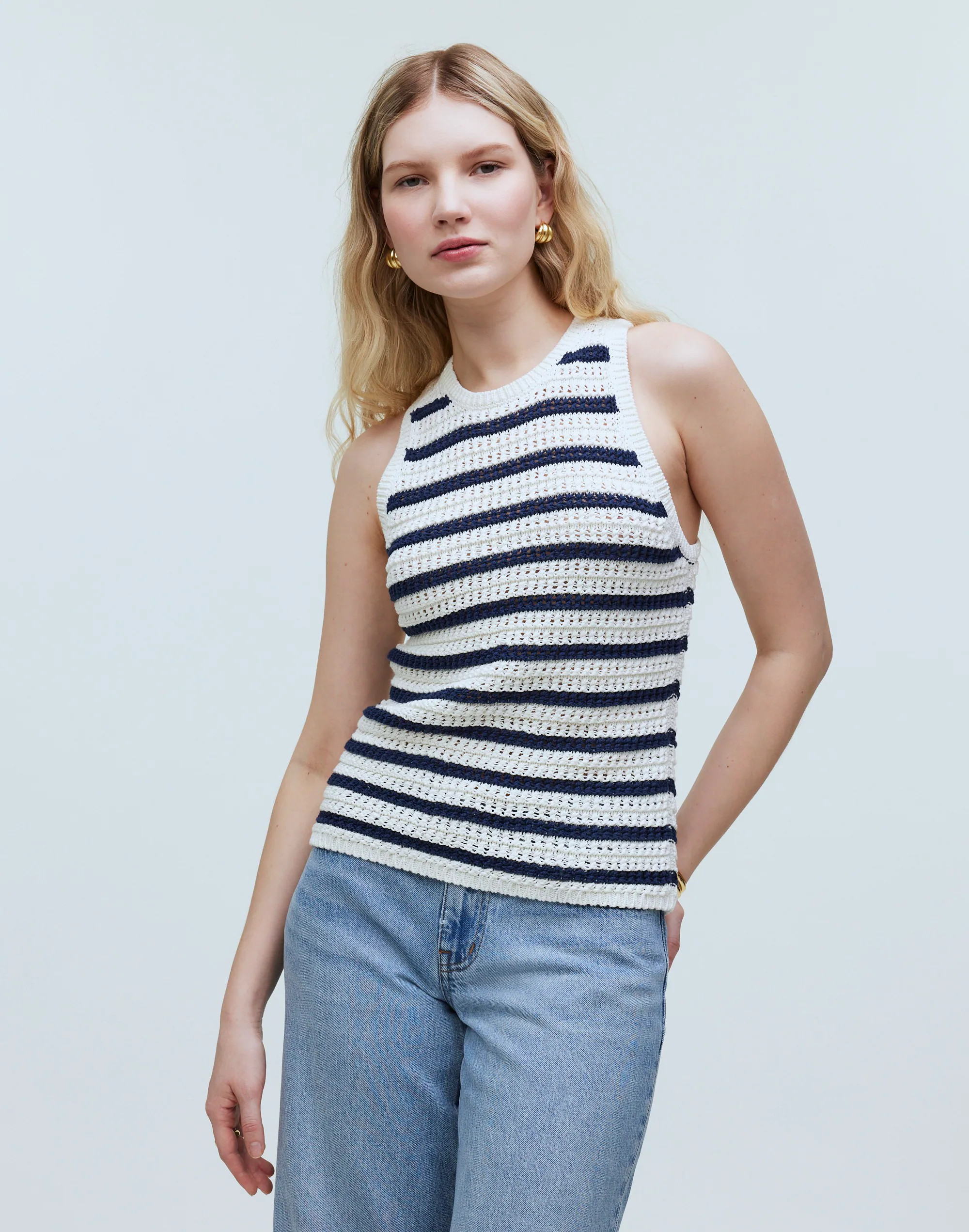 Crochet-Knit Crewneck Sweater Tank in Stripe | Madewell