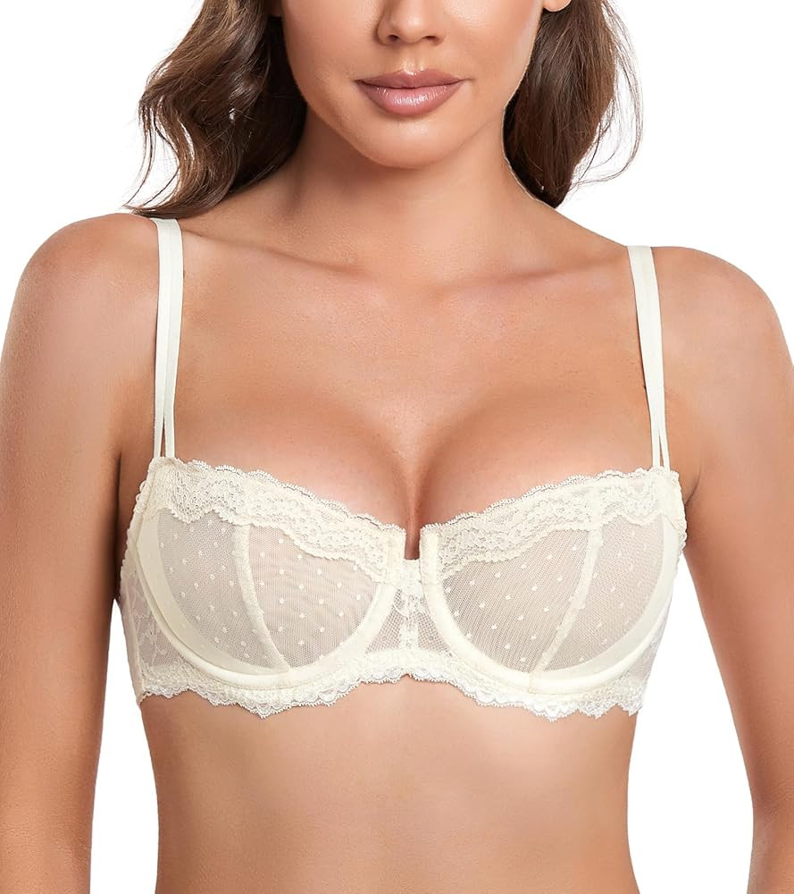 DotVol Women's Push Up Unlined Lace Sheer Underwire Multiway Everyday Bra | Amazon (US)