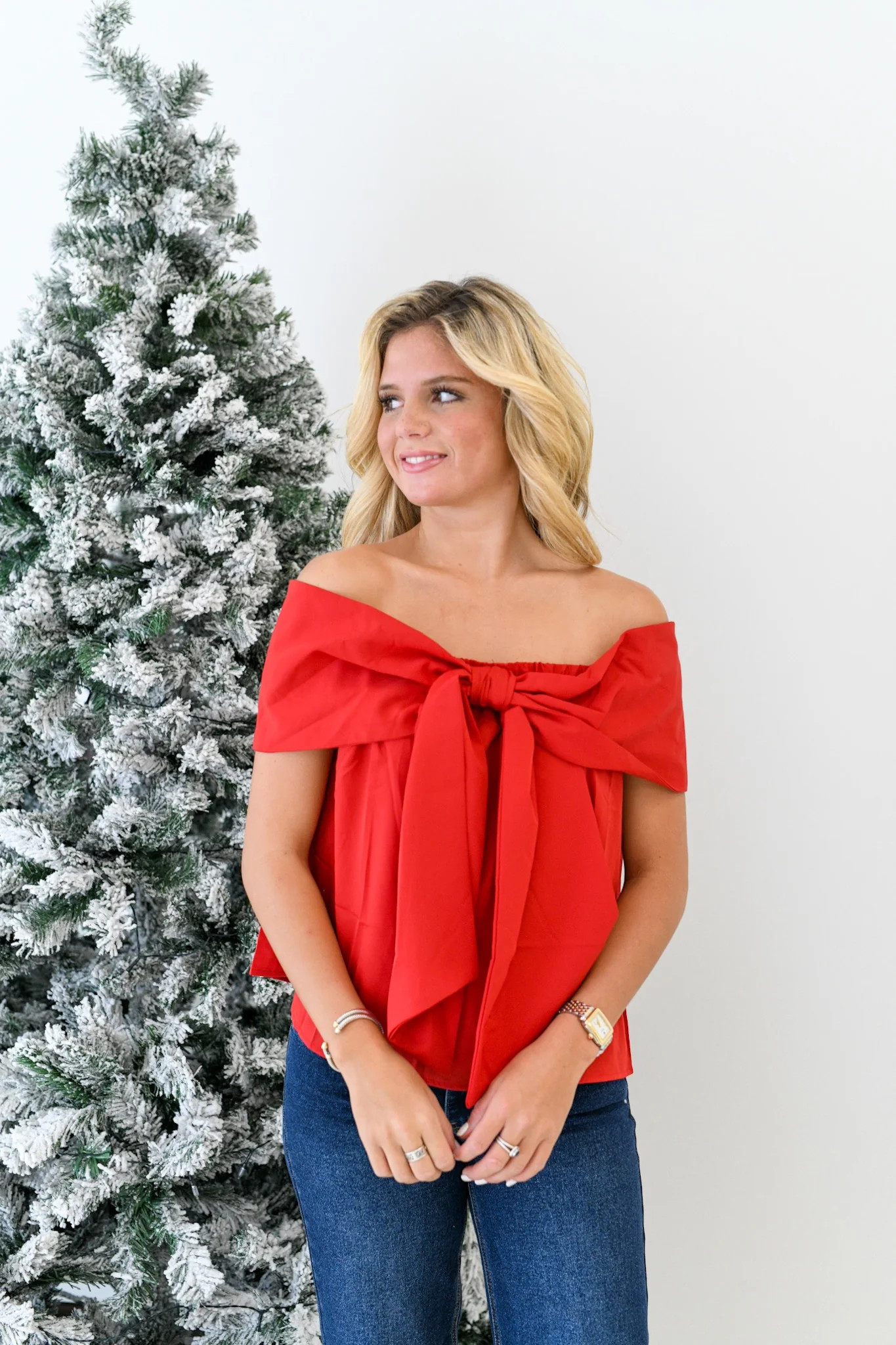 Noelle Off The Shoulder Bow Top - Red Large | Fancyd Boutiqe