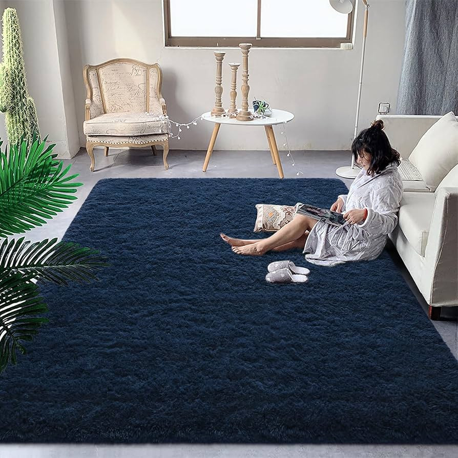 DweIke Fluffy Navy Blue Rugs for Bedroom Living Room, 8x10 Large Soft Plush Shaggy Dark Blue Girl... | Amazon (US)