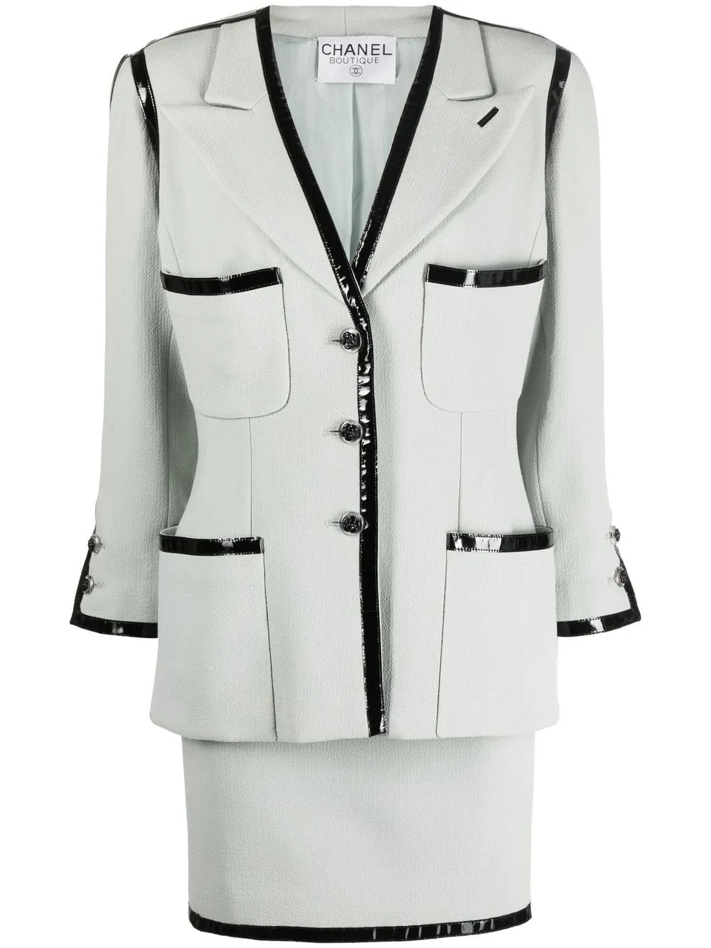 CHANEL Pre-Owned 1990s two-tone single-breasted skirt suit - Green | Farfetch Global