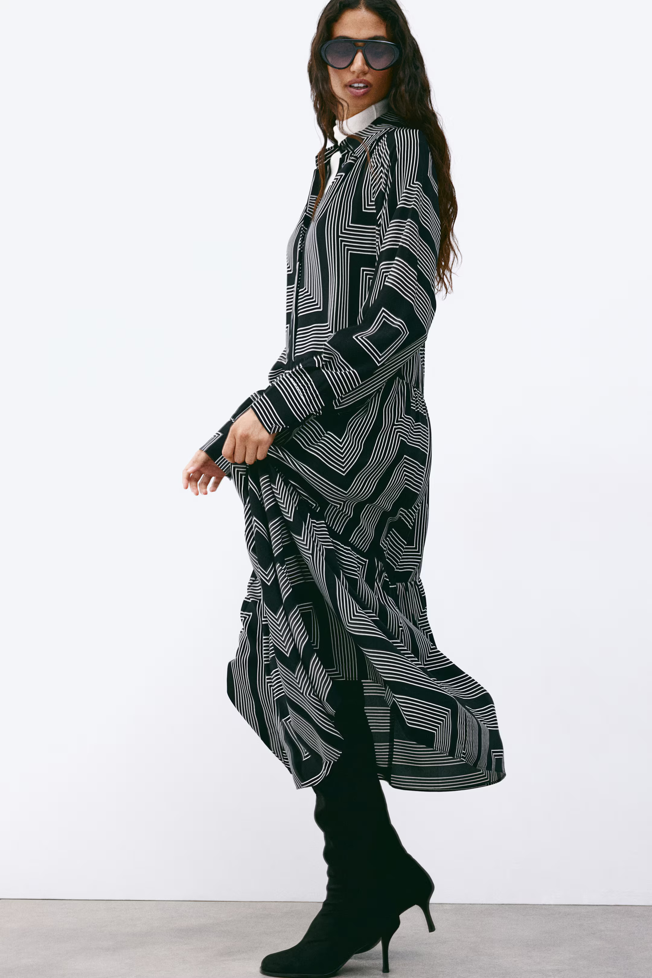 Midi Shirt Dress - Khaki green/patterned - Ladies | H&M US | H&M (US + CA)