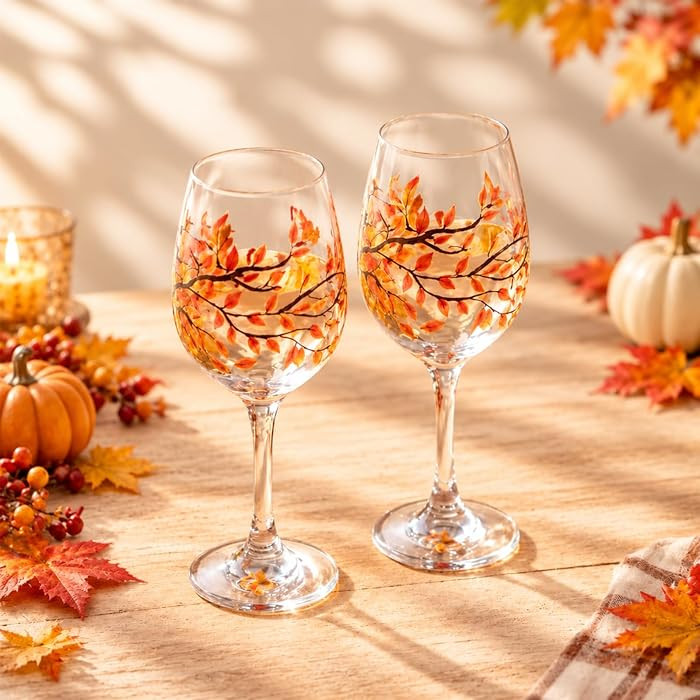 SiliFine 2 Pcs Autumn Leaves Tree Stemmed Wine Glasses Fall Party Supplies | Amazon (US)
