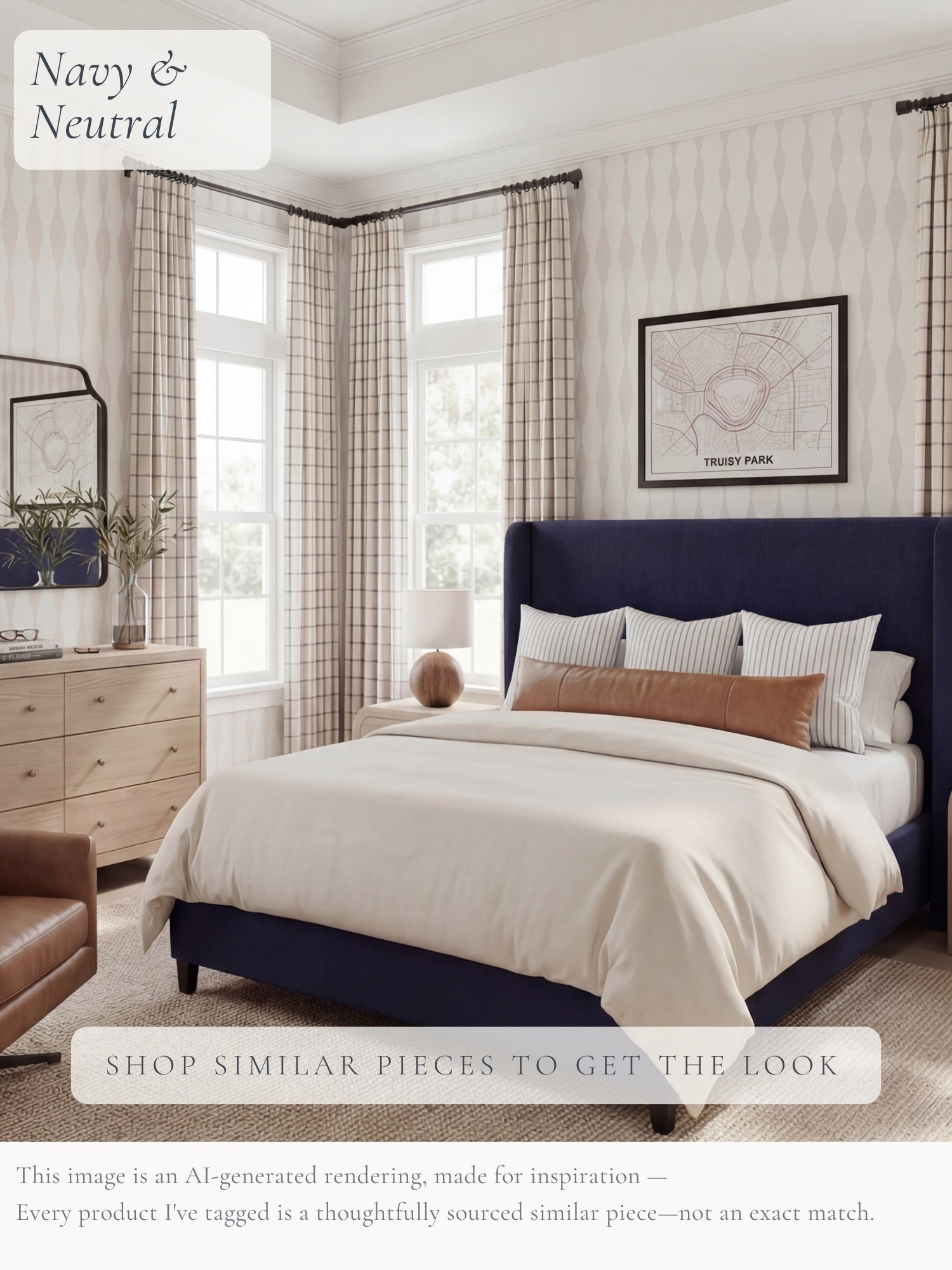 Navy & neutral 🤎 This one feels perfect for a teen boy’s room—grown-up enough to last for years without feeling too serious. A deep navy upholstered bed gives the space just enough contrast, while warm wood, tailored plaid drapery, creamy bedding, and touches of cognac keep everything relaxed and timeless. I especially love the mix of classic patterns here—it feels collected without feeling busy.

I’ve tagged thoughtfully sourced similar pieces to help you get the look at home.

AI-generated design concept for inspiration • Tagged products are thoughtfully sourced similar pieces, not exact matches • Affiliate links may be used. As an Amazon Associate, I earn from qualifying purchases.

#LTKHome