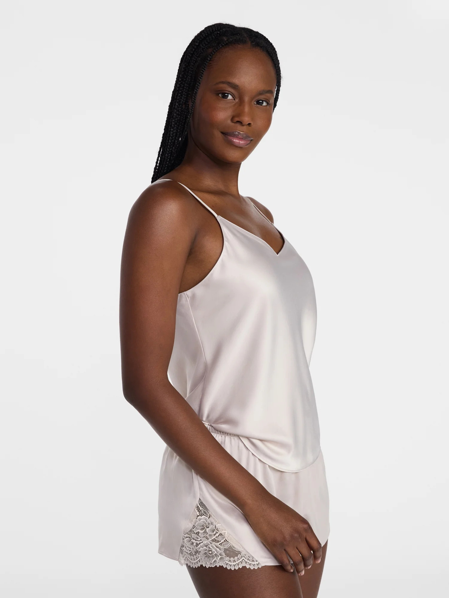 Joyspun Women’s Lace Trim Satin Cami and Shorts Set, Sizes S-3X | Walmart (US)