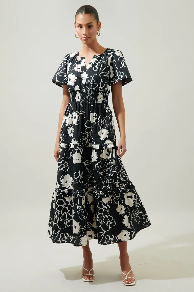 Fabienne Floral Palmer Poplin Tiered Maxi Dress | Sugarlips