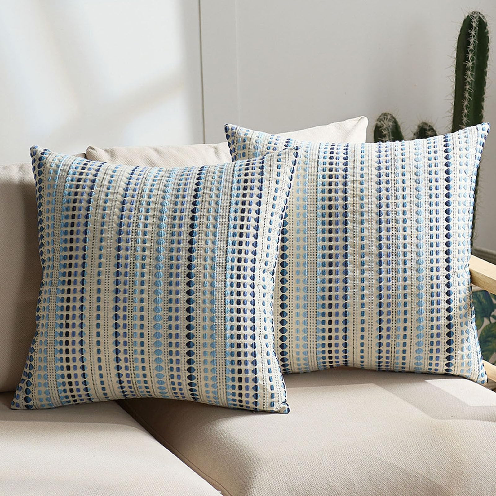 Boho Throw Pillow Covers 18x18 Inch Set of 2 Striped Chenille Farmhouse Decorative Cushion Covers... | Amazon (US)