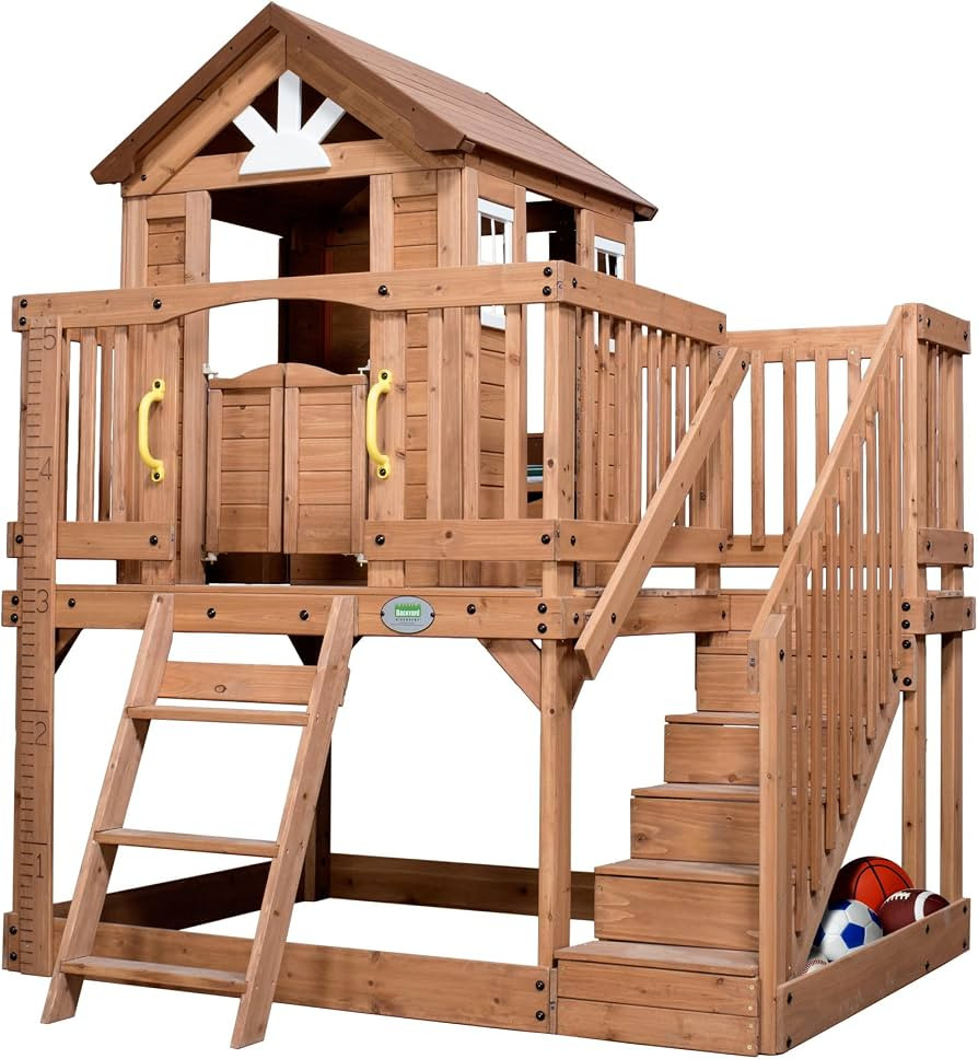 Backyard Discovery Scenic Heights All Cedar Wooden Playhouse, Upper Deck Cottage Style, Saloon St... | Amazon (US)