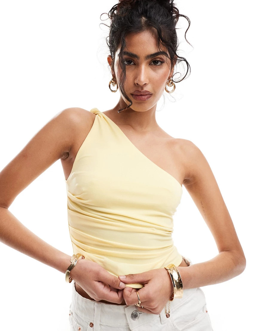 Pull&Bear asymmetric hem one shoulder top in soft yellow | ASOS (Global)