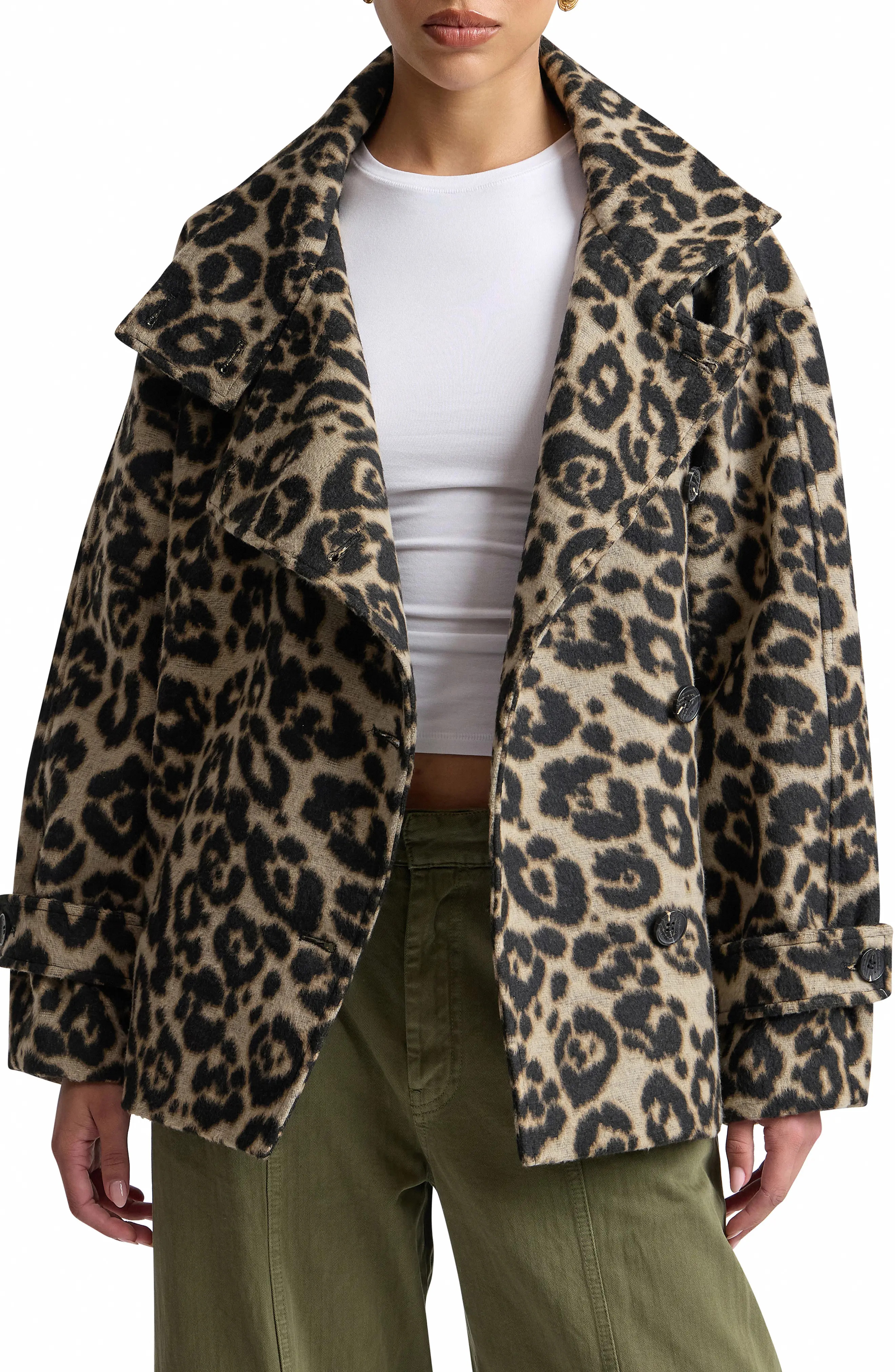 Avec Les Filles Leopard Print Funnel Neck Cocoon Coat (Women) | Nordstrom | Nordstrom