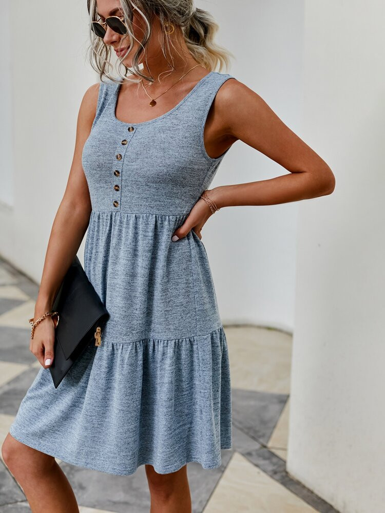 Button Detail Ruffle Hem Dress | SHEIN