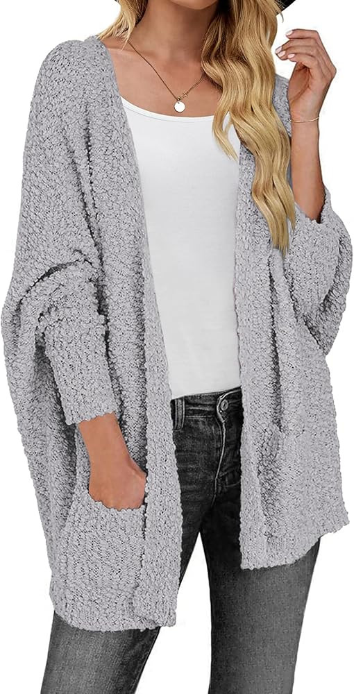Zeagoo Women's 2023 Fall Winter Fuzzy Popcorn Cardigan Batwing Sleeve Open Front Knit Sweater Coa... | Amazon (US)