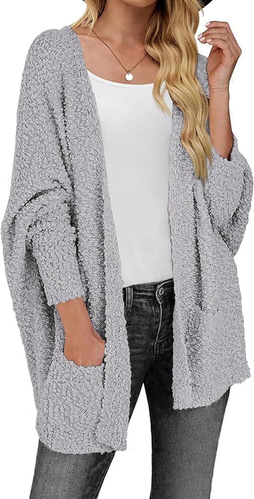 Zeagoo Women's 2023 Fall Winter Fuzzy Popcorn Cardigan Batwing Sleeve Open Front Knit Sweater Coa... | Amazon (US)