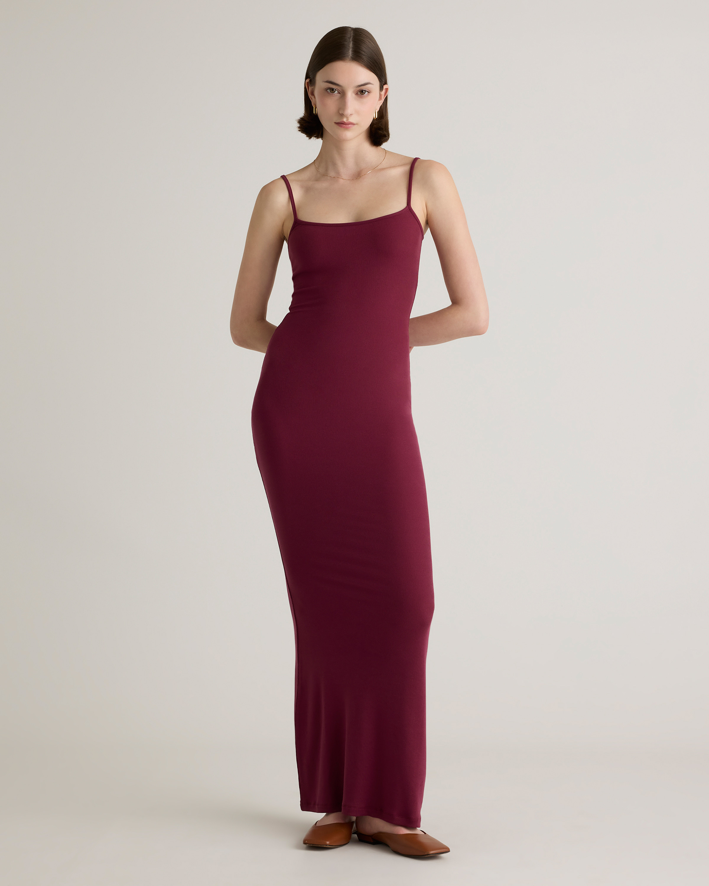 Quince | Women's Tencel Rib Knit Maxi Slip Dress in Wine, Size Large, Cotton/Modal | Quince