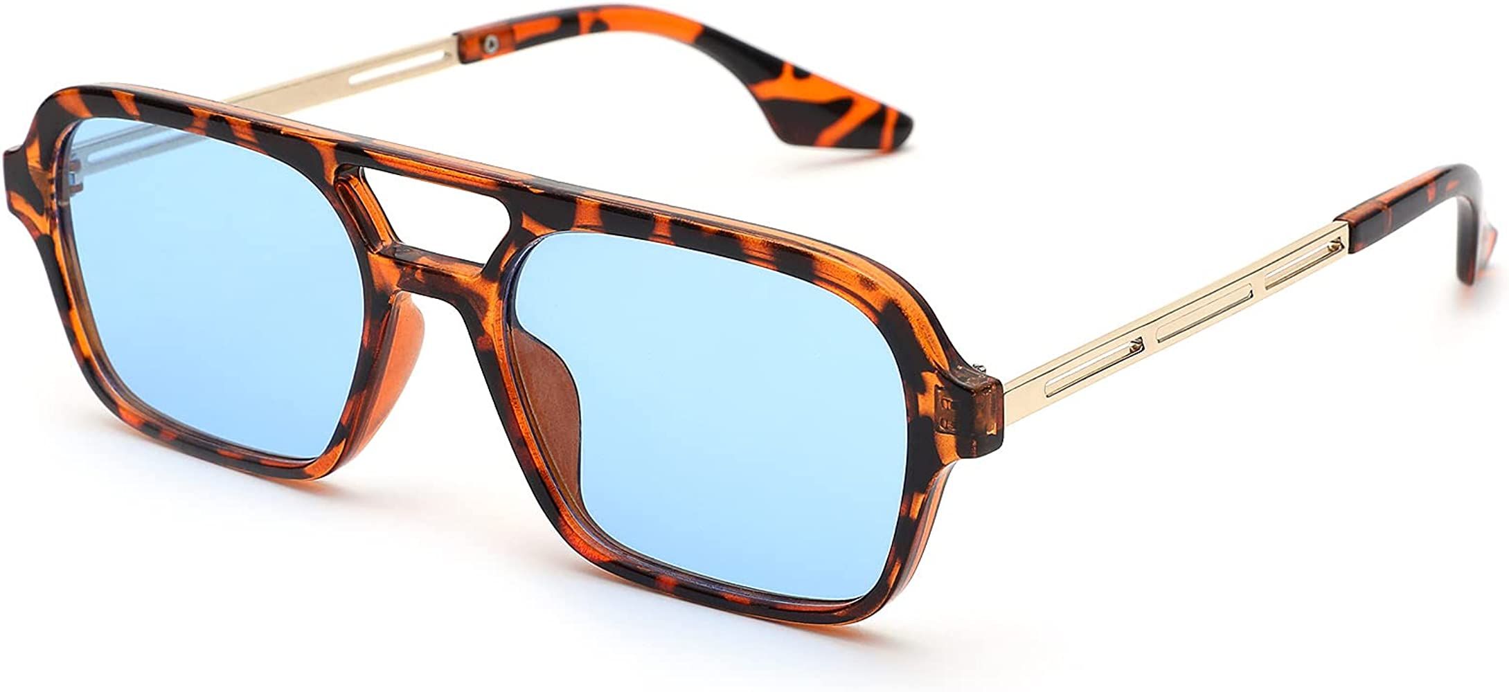 COASION Vintage 70s Flat Aviator Small Frame Sunglasses for Women Men Square Metal Design UV400 P... | Amazon (US)