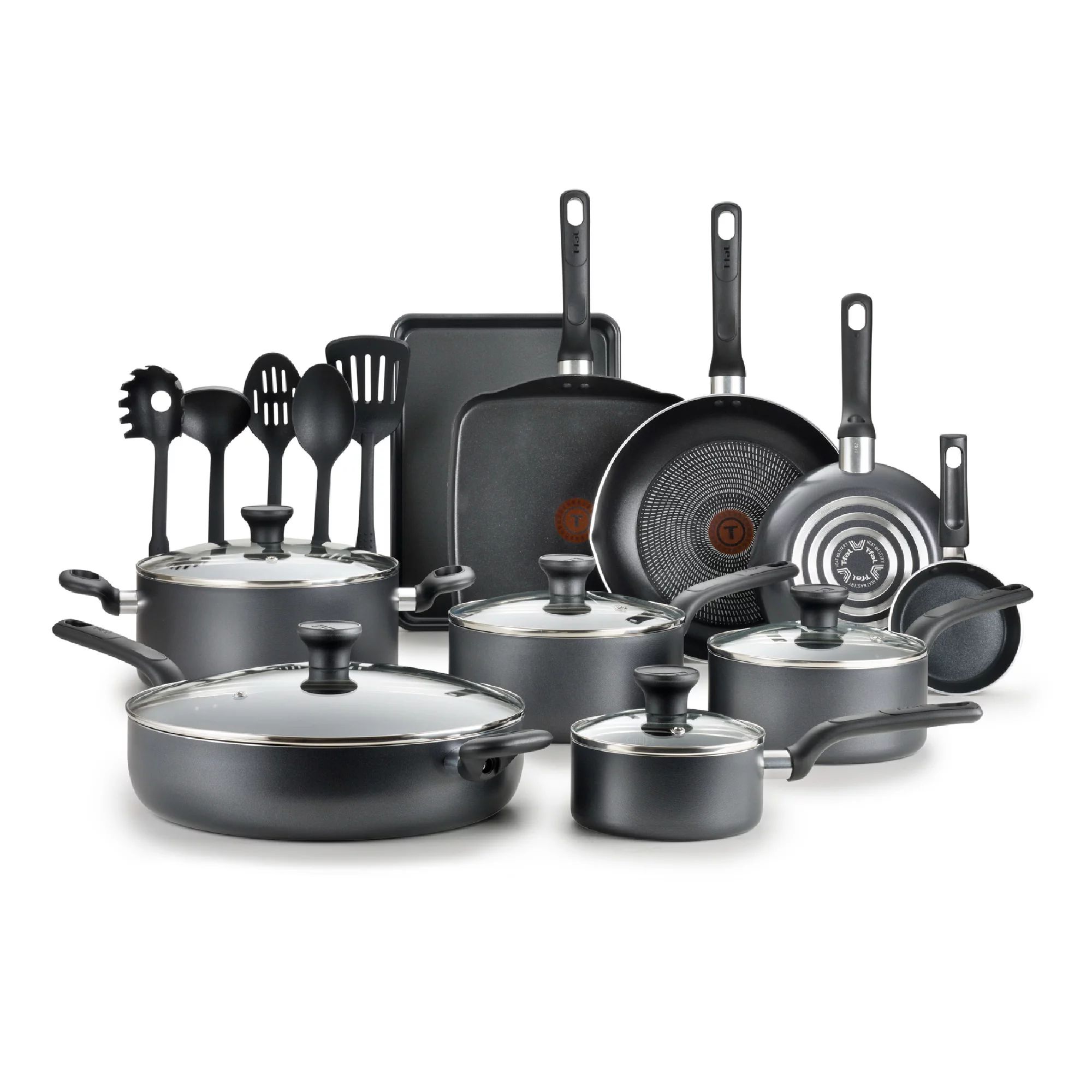 T-fal Easy Care Nonstick Cookware, 20 Piece Set, Grey, Dishwasher Safe | Walmart (US)
