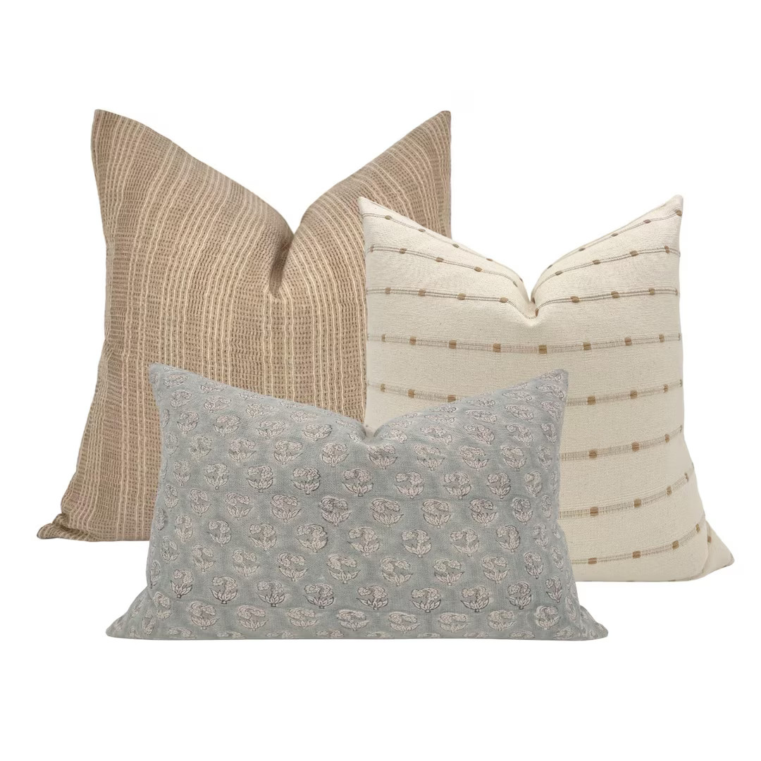 PILLOW COMBO || Set of Three Designer Pillow Covers, Brown Stripes, Cream and Rust Stripes, Linen... | Etsy (US)