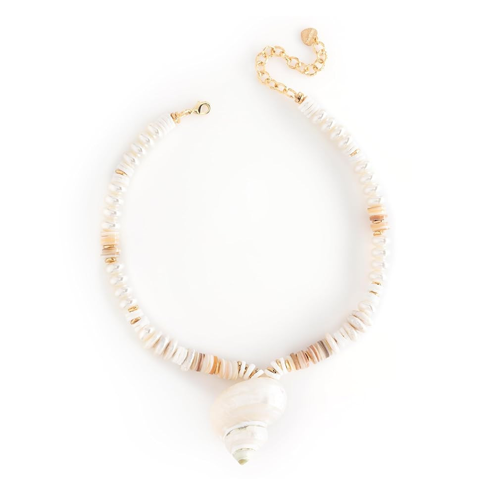 Simulated Tiny Seed White Pearl Conch Shell Charm Necklace | Amazon (US)