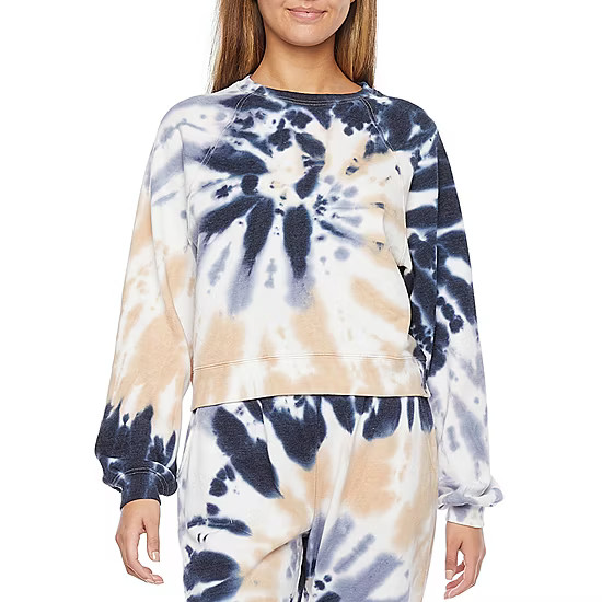 Miken Juniors Womens Crew Neck Long Sleeve Tie-Dye Sweatshirt | JCPenney
