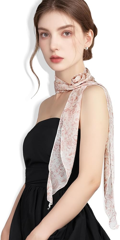 Chiffon Scarf for Women, Removable Flower Neck Scarf Light Soft Fashion Rose Scarves Versatile He... | Amazon (US)