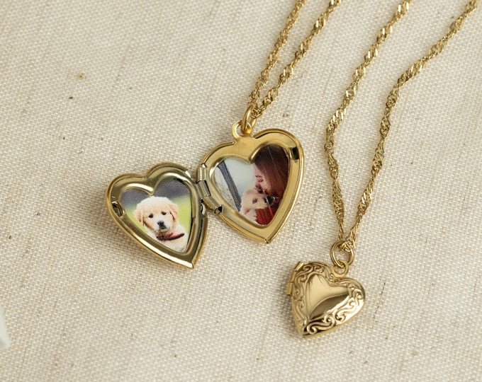 Heart Locket Necklace With Photo, Big Heart Locket, Vintage Locket Necklace, Sibling, Best Friend... | Etsy (US)