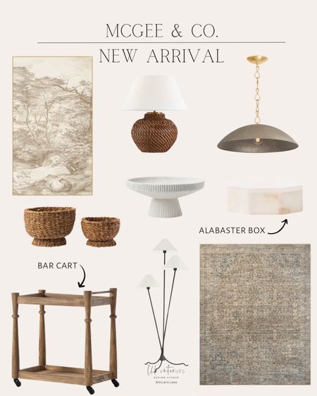 McGee &Co. New Arrivals 
Wall art / table lamp / floor lamp / area rug / bar cart / footed bowl / alabaster rug / eve pendant / decorative bowl 

#LTKSeasonal #LTKHome