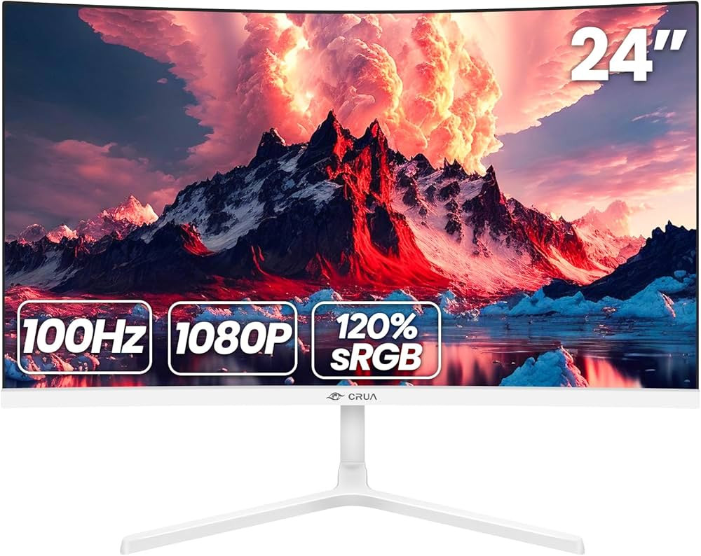 CRUA 24 Inch Curved Monitor, FHD(1920×1080P) 100HZ 120% sRGB Computer Monitors, Narrow Bezels on... | Amazon (US)