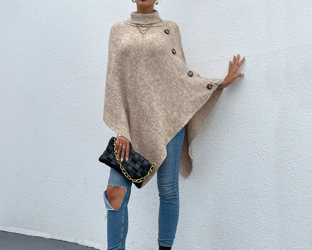 Turtleneck Shawl Sweater Poncho Women Boho Shawl Pullover - Etsy | Etsy (US)