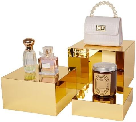 3 Pcs Acrylic Risers for Display, Acrylic Cube Boxes Gold Risers Food Display Risers Stand Shelf ... | Amazon (US)