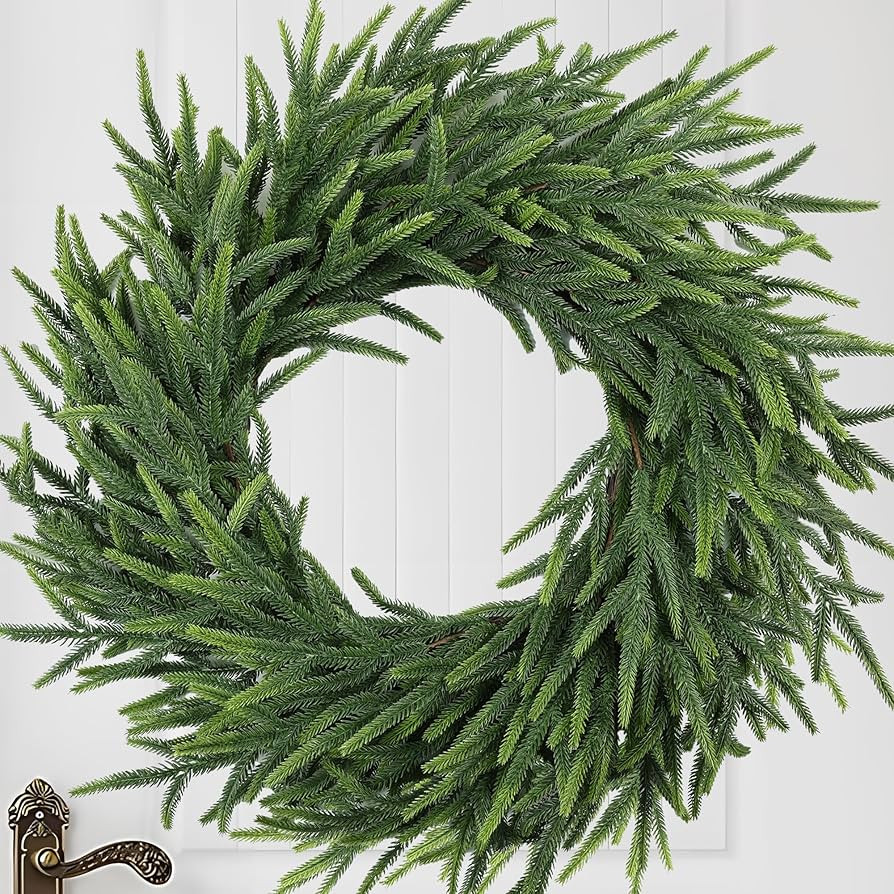 24 Inch Pine Wreath Christmas Wreaths for Front Door, Real Touch Pine Wreath Large Artificial Gre... | Amazon (US)