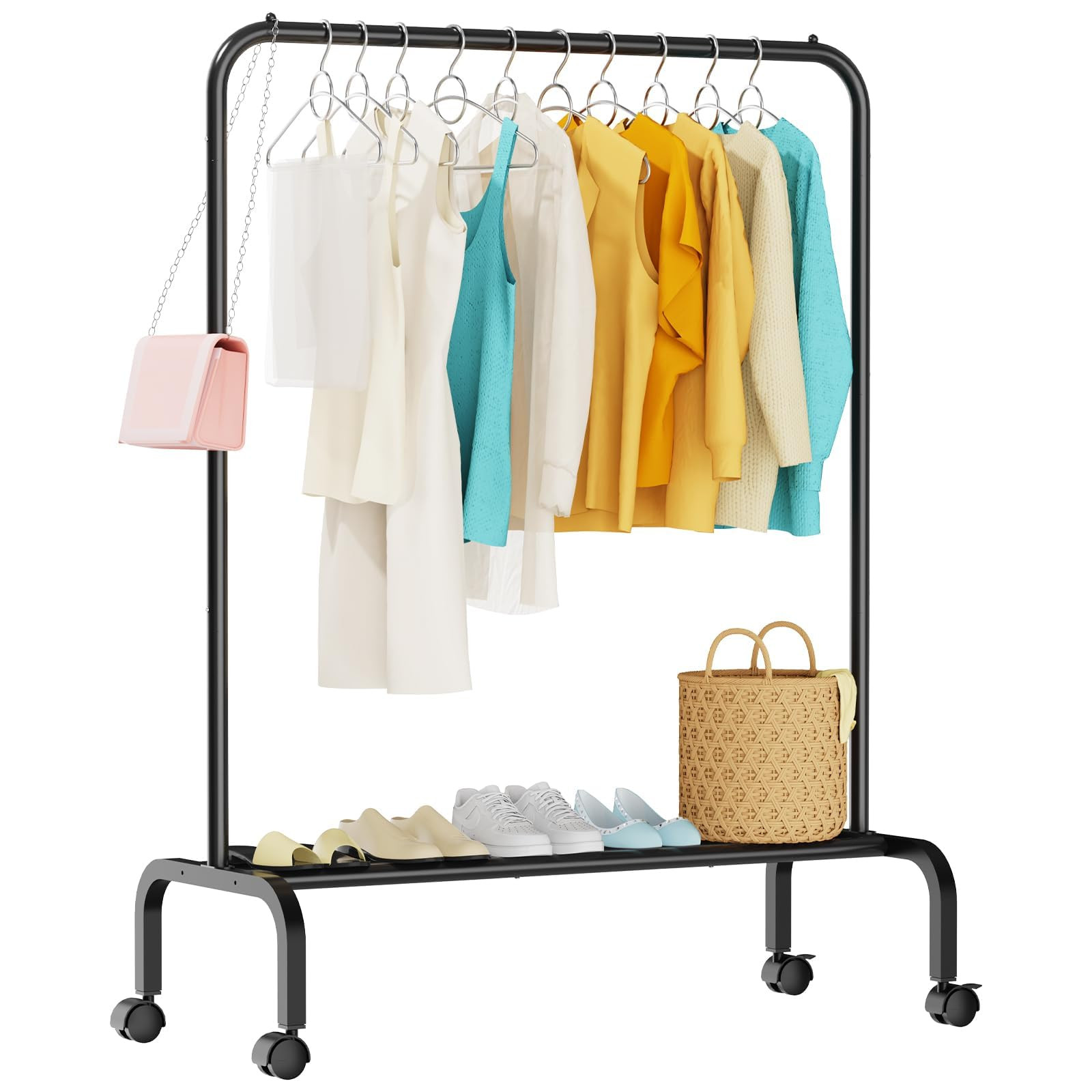 Rolling Clothing Racks for Hanging Clothes, Garment Rack for Clothes to Hang, Metal Portable Ward... | Amazon (US)