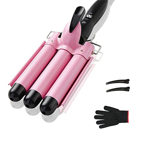 TOP4EVER 3 Barrel Curling Iron, 1 inch Crimper Hair Tool,Crimping Waver for Women Beach Waves with Two Temperature Settings, Pink | Amazon (US)