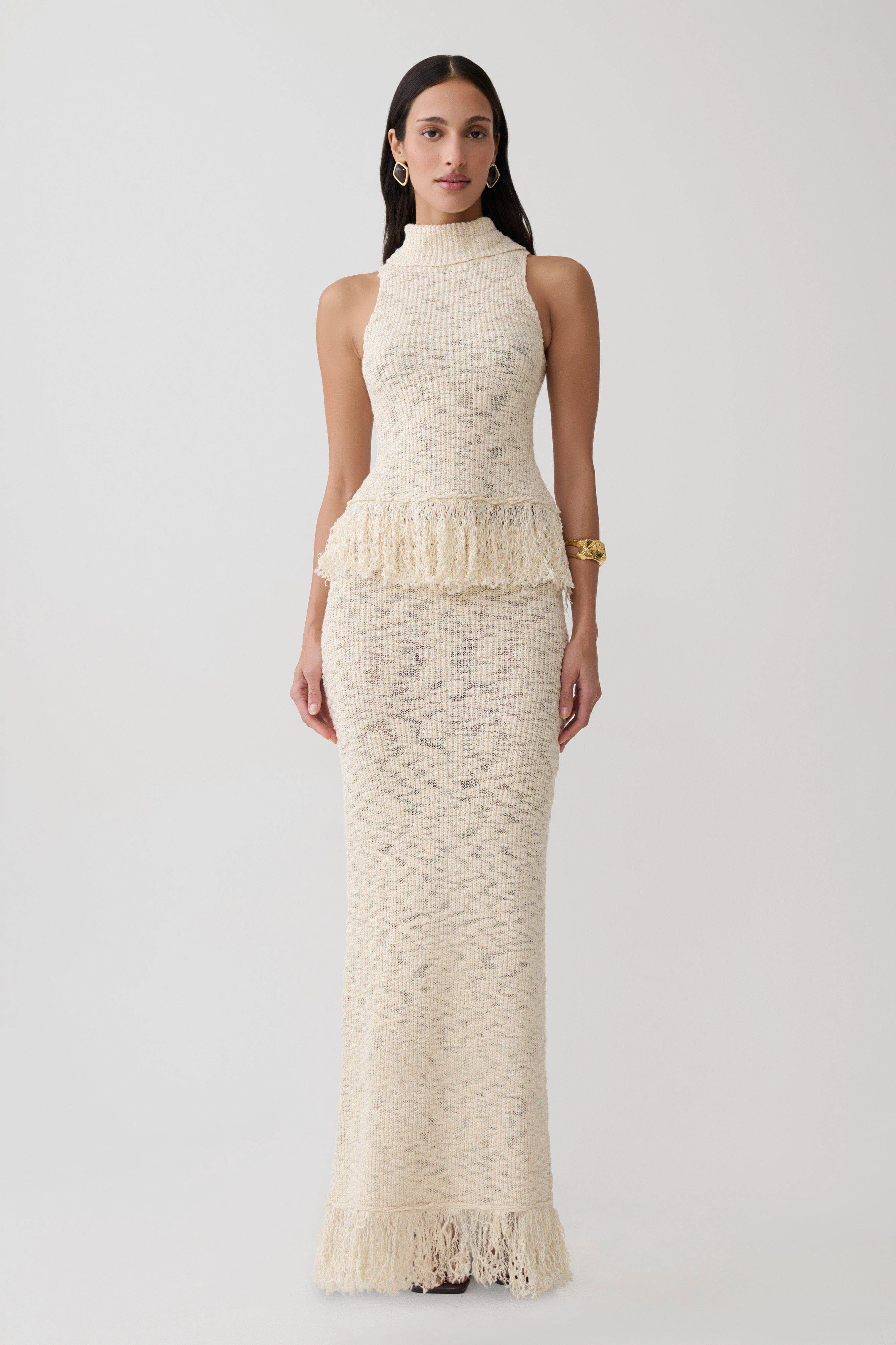 Giovanni Fringe Knit Midi Skirt / Cream | MESHKI | S | MESHKI US