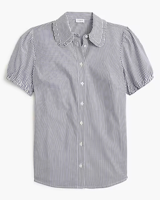 Striped puff-sleeve ruffle-collar top | J.Crew Factory