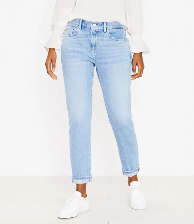 Curvy Super Soft Girlfriend Jeans in Pure Light Indigo Wash | LOFT | LOFT