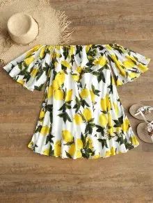 Off Shoulder Lemon Print Trapeze Dress | ZAFUL (Global)