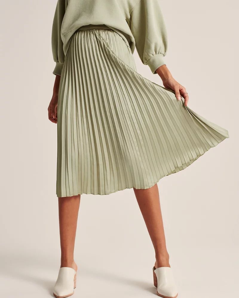 Pleated Satin Midi Skirt | Abercrombie & Fitch US & UK