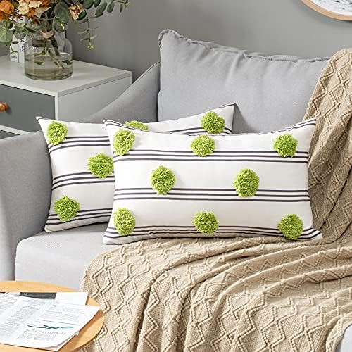 MIULEE Pack of 2 Boho Decorative Lumbar Throw Pillow Covers Spring Striped Tufted Cushion Cases Pill | Amazon (US)