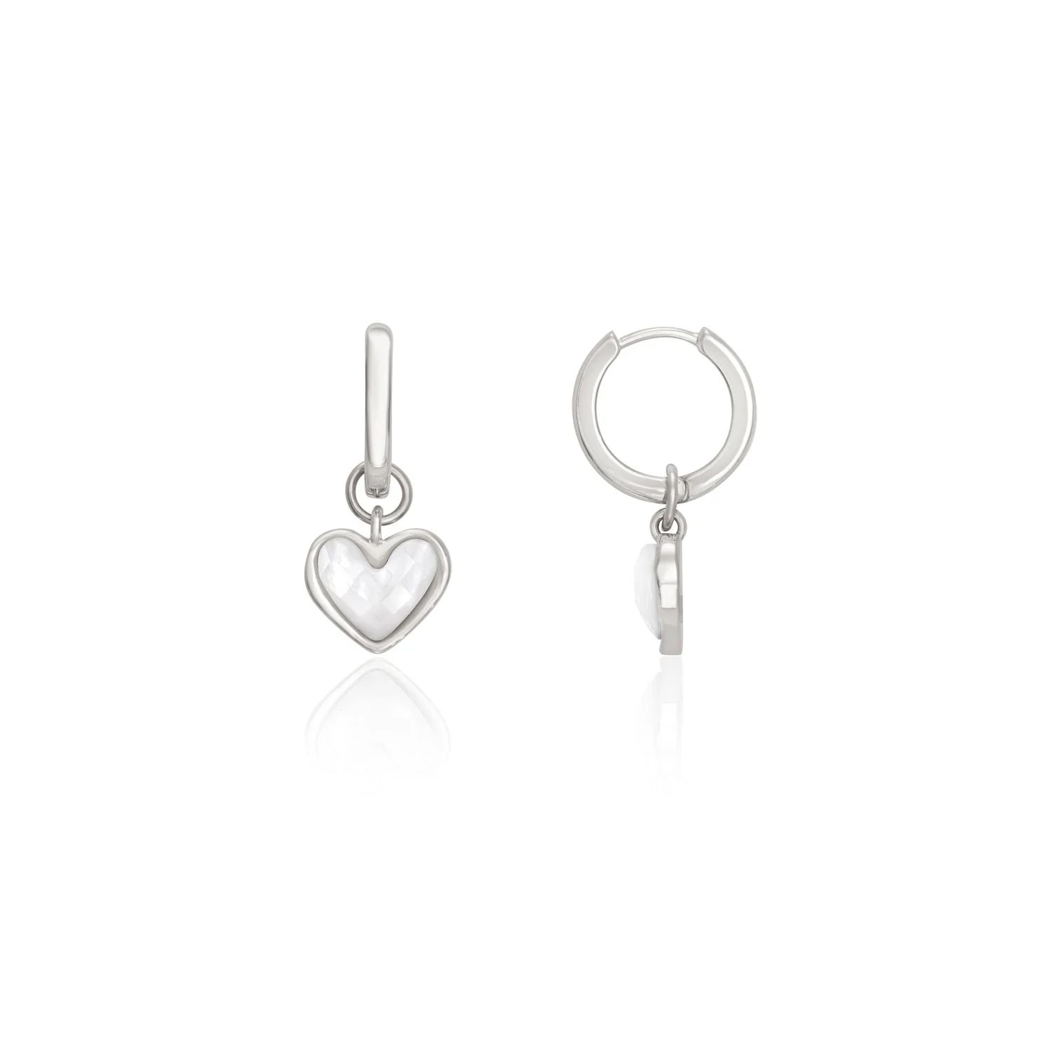 White Quartz Heart Huggie Earrings (Silver) | Abbott Lyon